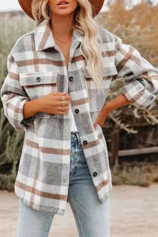 Fashion Plaid Turndown Collar Outerwear