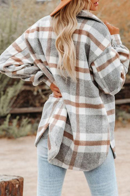 Fashion Plaid Turndown Collar Outerwear