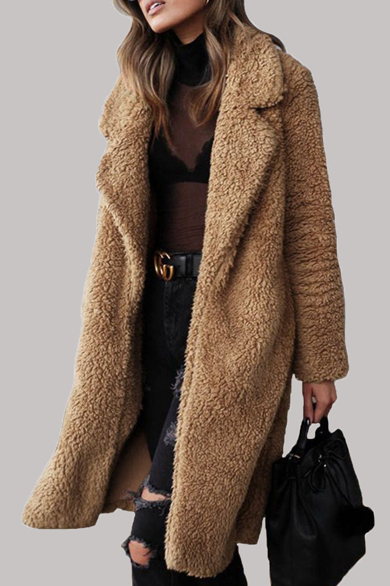 Fashion Street Solid Draw String Turndown Collar Outerwear(6 Colors)