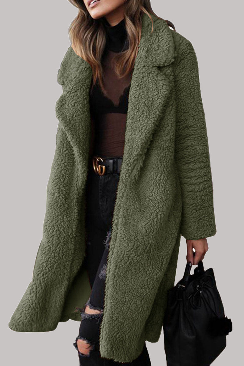 Fashion Street Solid Draw String Turndown Collar Outerwear(6 Colors)