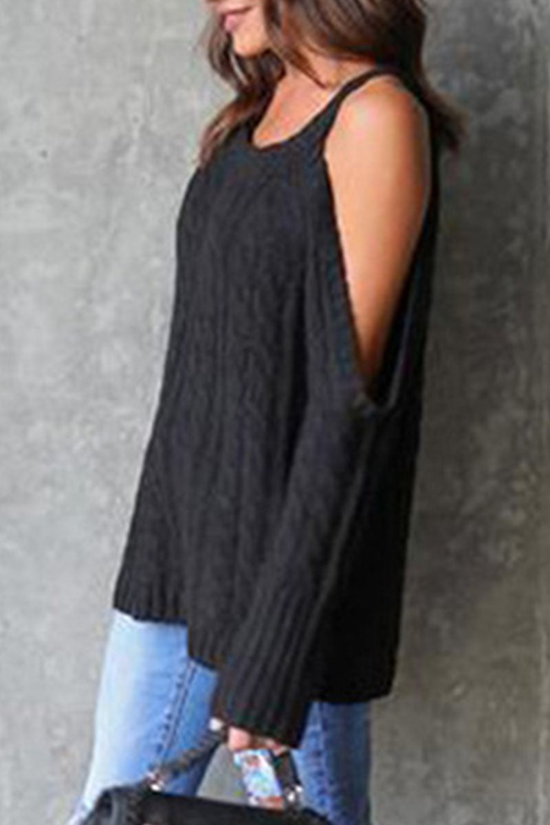 Fashion Casual Solid Split Joint O Neck Tops