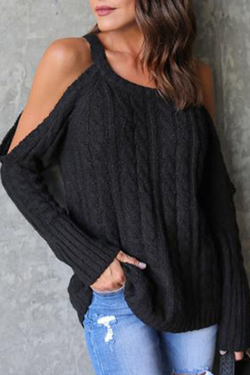 Fashion Casual Solid Split Joint O Neck Tops