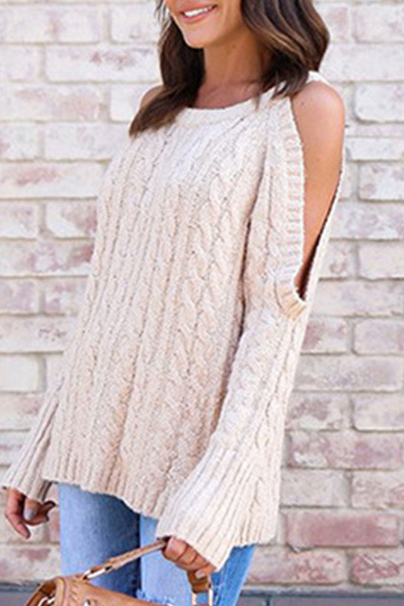 Fashion Casual Solid Split Joint O Neck Tops