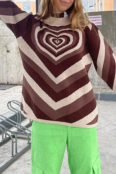Casual Street Print Patchwork Contrast Half A Turtleneck Tops Sweater(4 Colors)