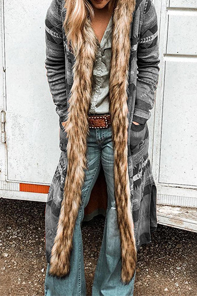 Casual Street Print Patchwork Pocket Hooded Collar Outerwear(4 Colors)