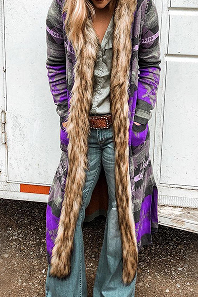 Casual Street Print Patchwork Pocket Hooded Collar Outerwear(4 Colors)