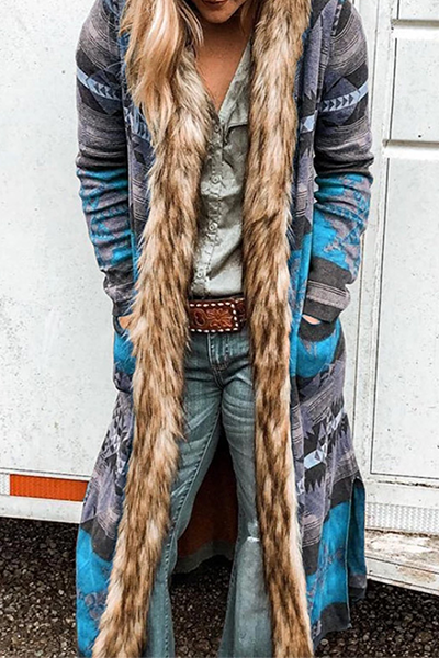 Casual Street Print Patchwork Pocket Hooded Collar Outerwear(4 Colors)