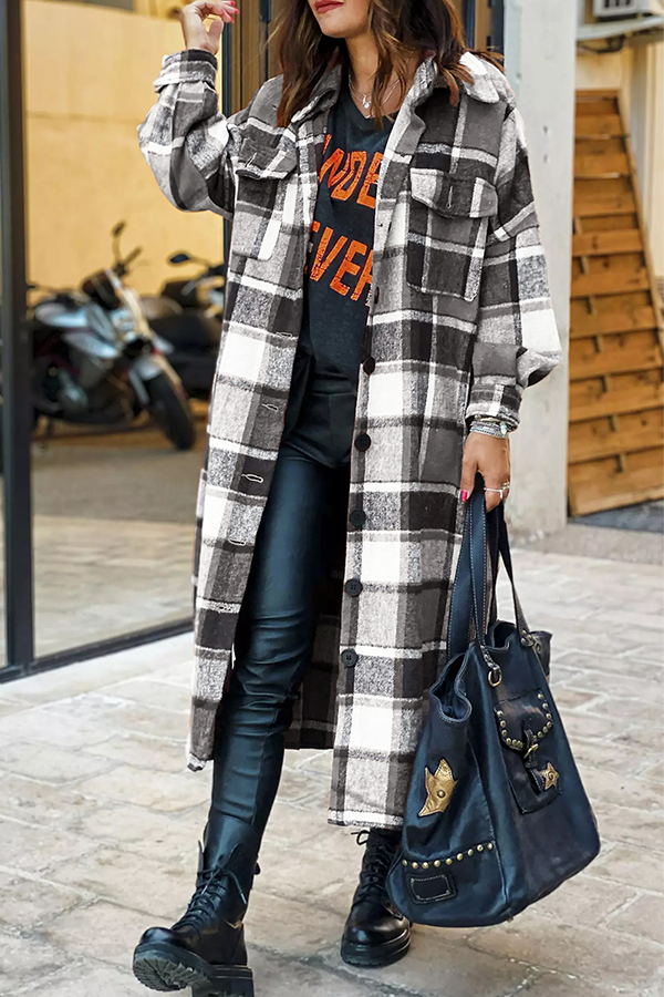 Fashion Casual Plaid Pocket Buttons Shirt Collar Outerwear(5 Colors)