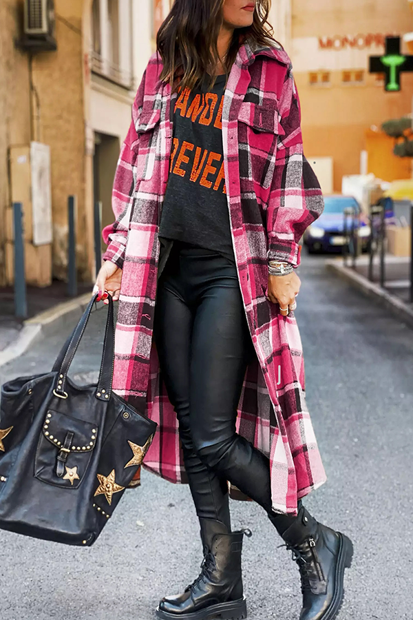 Fashion Casual Plaid Pocket Buttons Shirt Collar Outerwear(5 Colors)