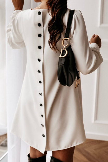 Casual Solid Patchwork Buckle O Neck Dresses