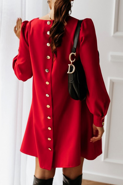 Casual Solid Patchwork Buckle O Neck Dresses