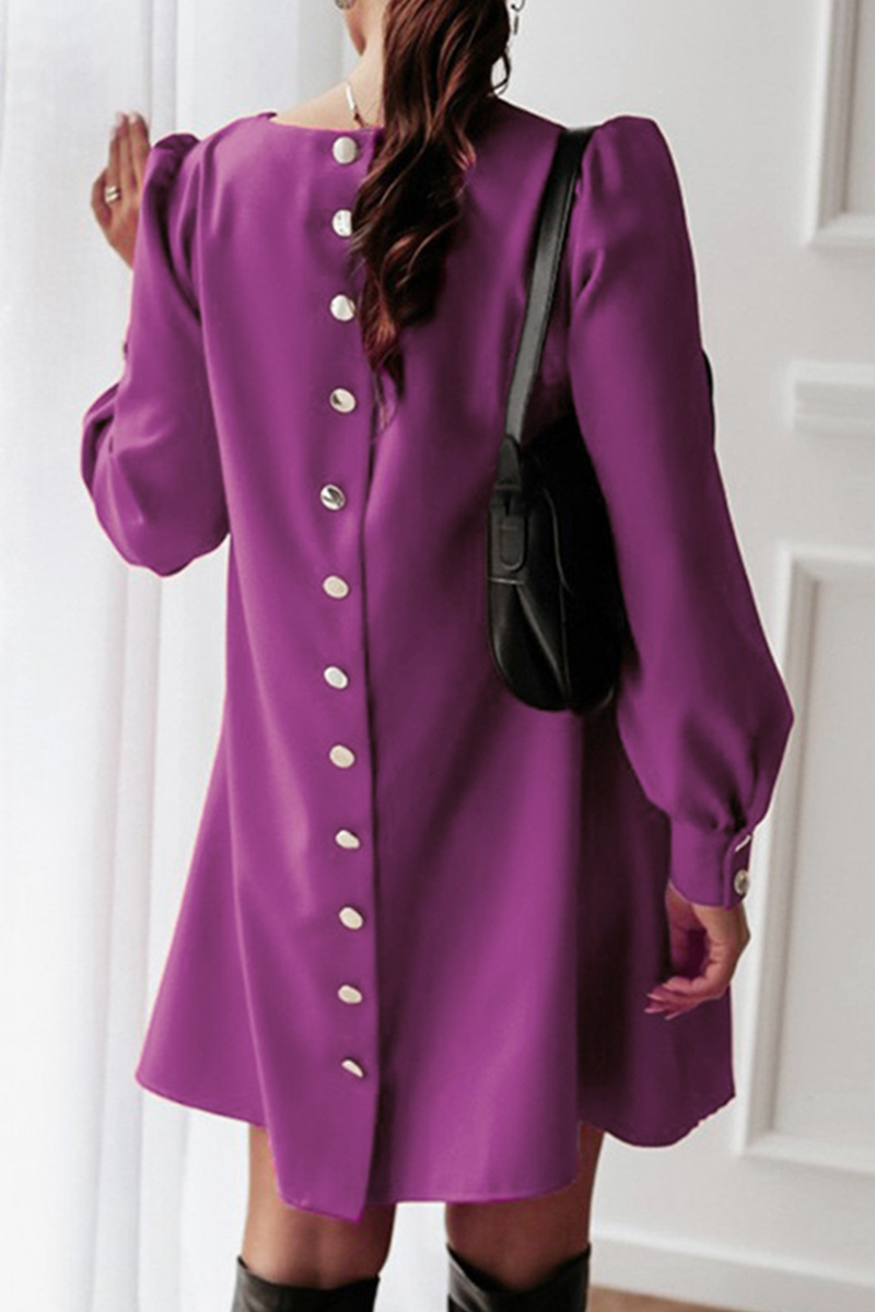 Casual Solid Patchwork Buckle O Neck Dresses