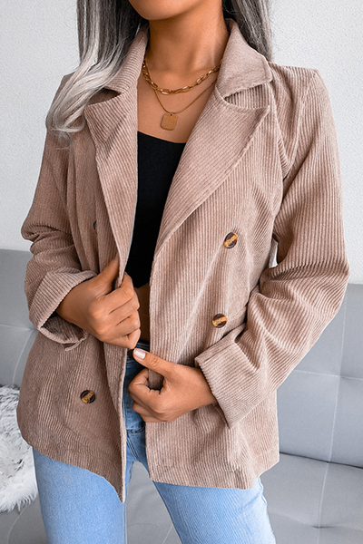 Casual Solid Buckle Turn-back Collar Outerwear(3 Colors)