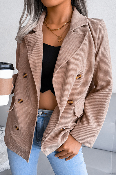 Casual Solid Buckle Turn-back Collar Outerwear(3 Colors)