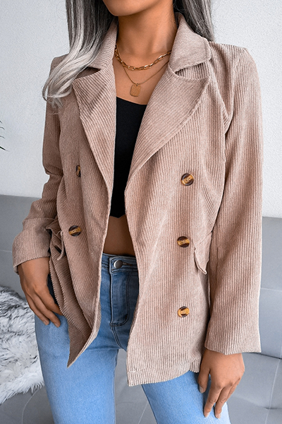 Casual Solid Buckle Turn-back Collar Outerwear(3 Colors)