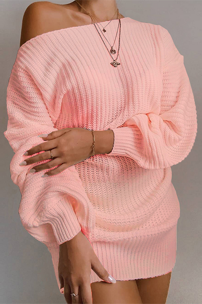 Casual Solid Patchwork Off the Shoulder Tops Sweater
