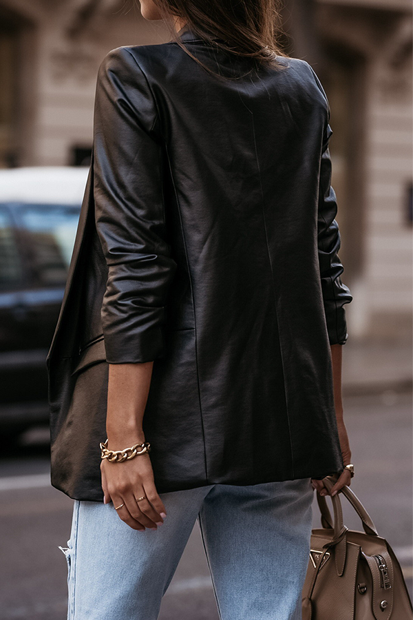 Casual Street Solid Split Joint Turn-back Collar Outerwear