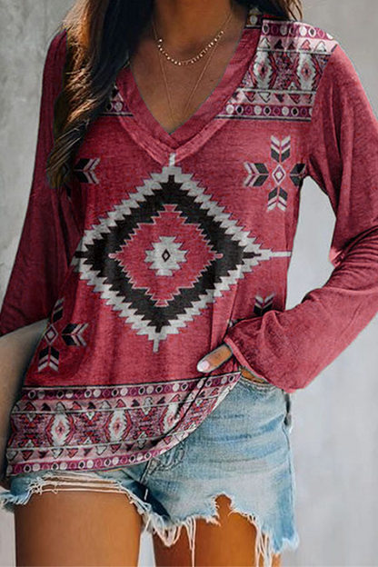 Casual Print Basic V Neck Tops(8 Colors)