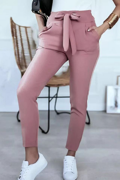 Casual Solid Patchwork Strap Design Pencil Solid Color Bottoms(3 Colors)