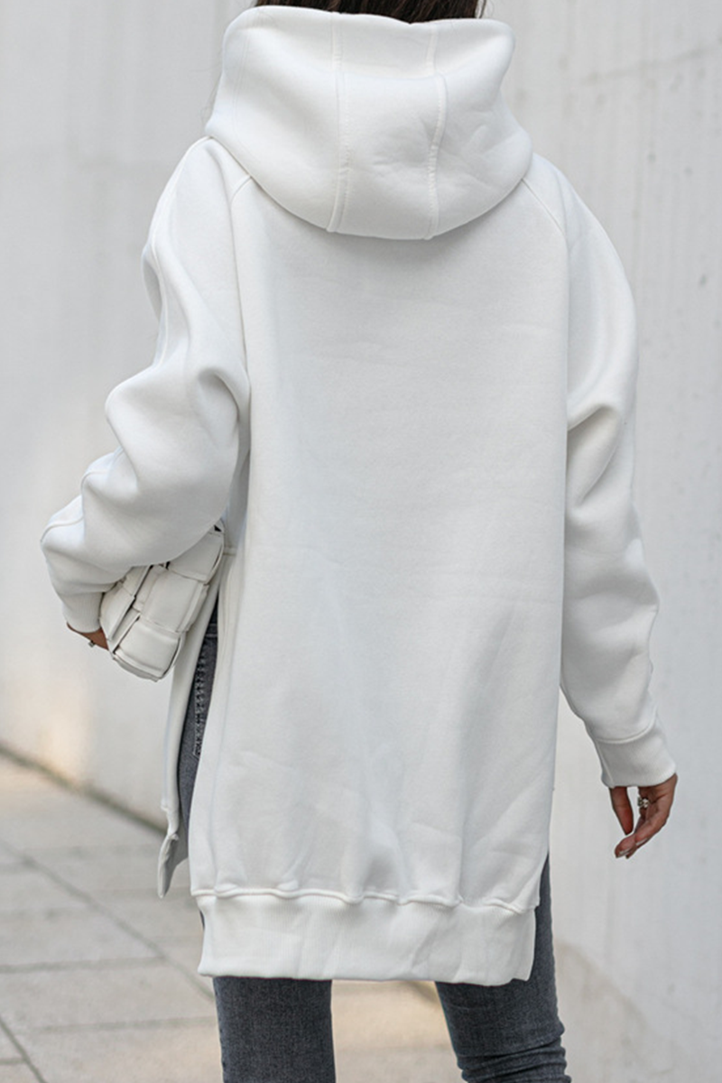 Casual Solid Pocket Slit Hooded Collar Tops