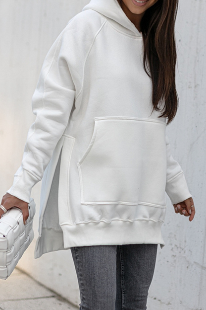 Casual Solid Pocket Slit Hooded Collar Tops