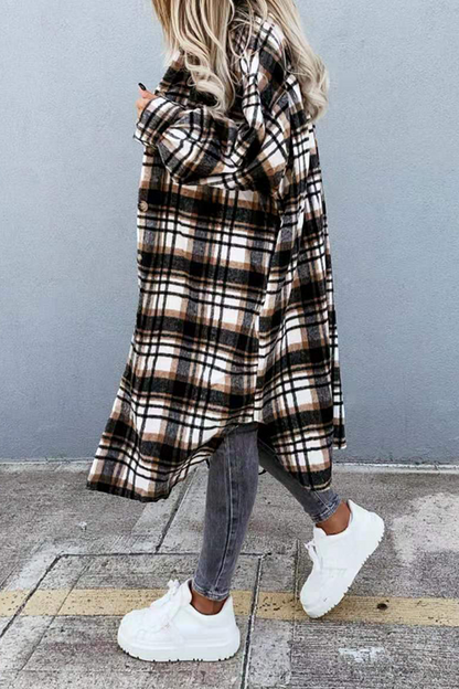Casual Street Plaid Buckle Slit Turndown Collar Outerwear
