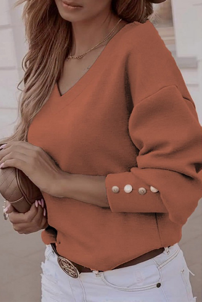 Casual Solid Patchwork Buckle V Neck Tops