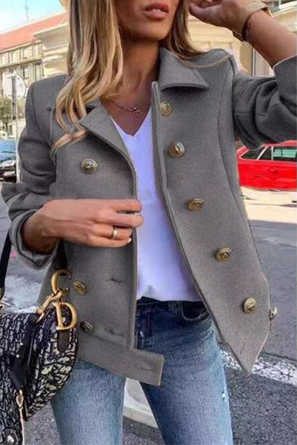 Casual Solid Patchwork Buckle Turndown Collar Outerwear(4 Colors)