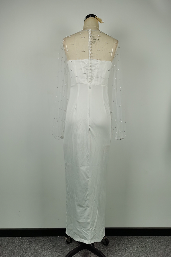 Celebrities Elegant Solid Slit Beading Mesh Strapless Evening Dress Dresses