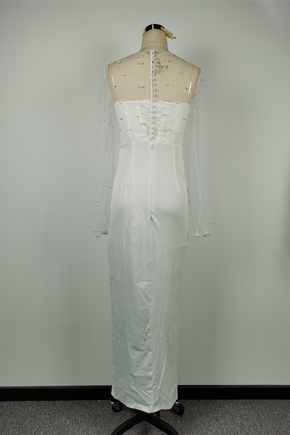 Celebrities Elegant Solid Slit Beading Mesh Strapless Evening Dress Dresses