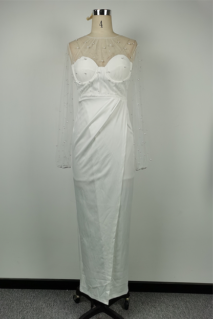 Celebrities Elegant Solid Slit Beading Mesh Strapless Evening Dress Dresses