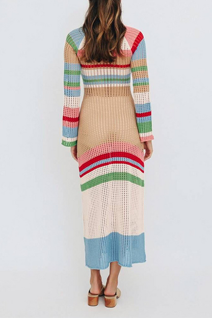 Casual Elegant Patchwork Hollowed Out Contrast U Neck Dresses