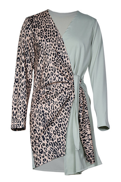 Casual Elegant Leopard Patchwork Strap Design V Neck Outerwear(4 Colors)