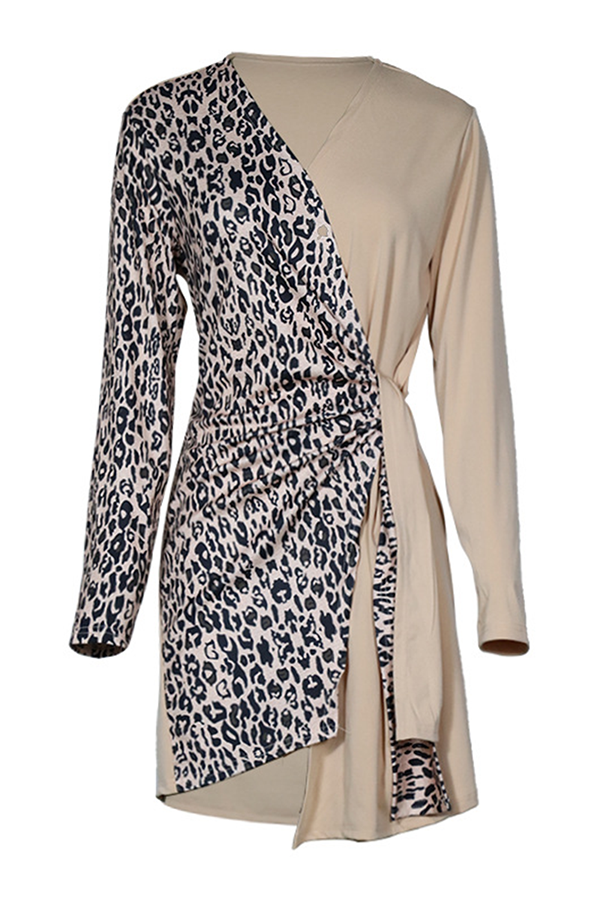 Casual Elegant Leopard Patchwork Strap Design V Neck Outerwear(4 Colors)