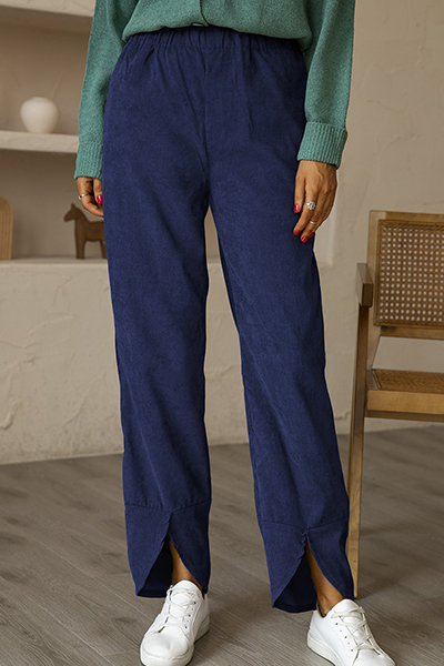 Casual Solid Pocket Slit Straight Solid Color Bottoms