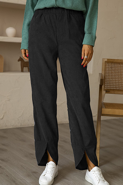 Casual Solid Pocket Slit Straight Solid Color Bottoms