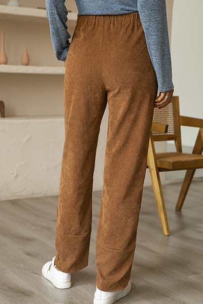 Casual Solid Pocket Slit Straight Solid Color Bottoms