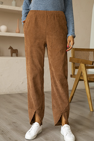 Casual Solid Pocket Slit Straight Solid Color Bottoms