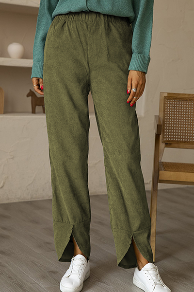 Casual Solid Pocket Slit Straight Solid Color Bottoms