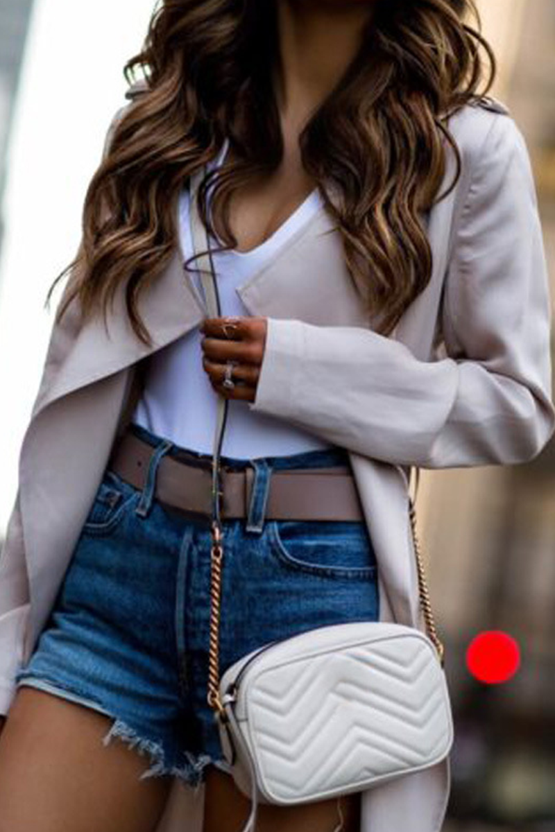 Casual Solid Patchwork Turndown Collar Outerwear