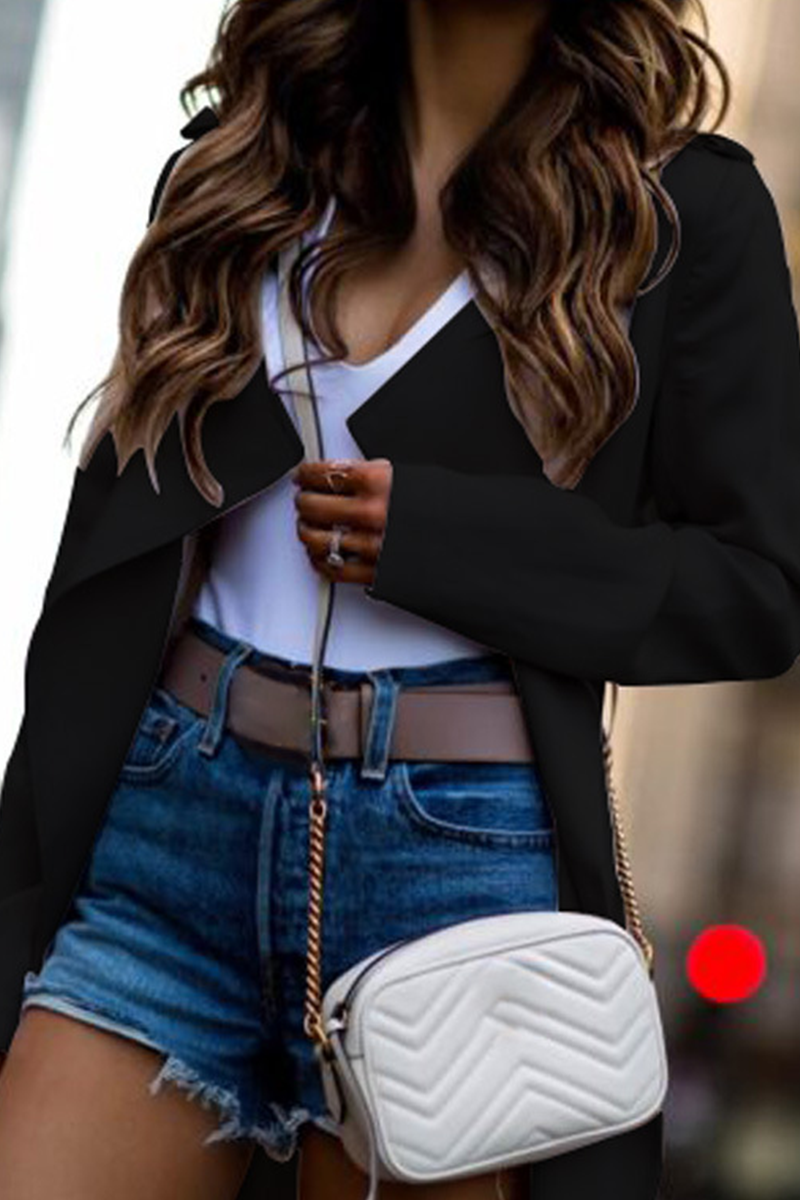 Casual Solid Patchwork Turndown Collar Outerwear