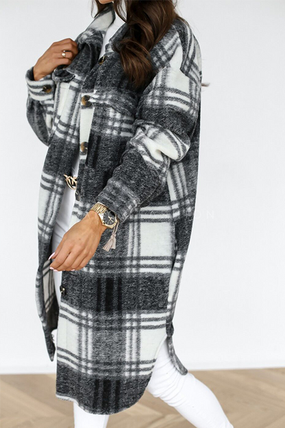Casual Elegant Plaid Pocket Buckle Turndown Collar Outerwear