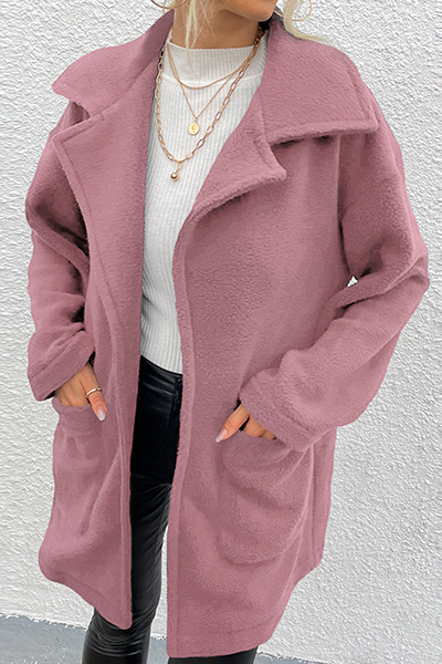 Fashion Elegant Solid Patchwork Pocket Turndown Collar Outerwear