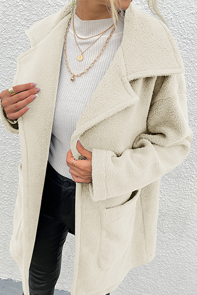 Fashion Elegant Solid Patchwork Pocket Turndown Collar Outerwear