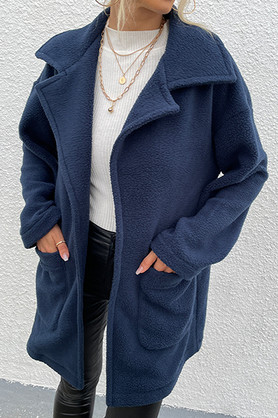 Fashion Elegant Solid Patchwork Pocket Turndown Collar Outerwear