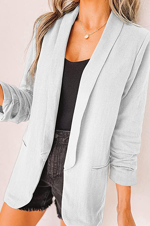 Elegant Solid Patchwork Pocket Turndown Collar Outerwear(12 Colors)