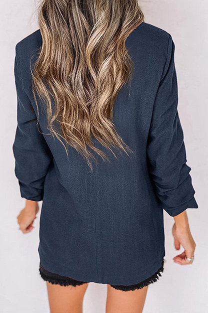 Elegant Solid Patchwork Pocket Turndown Collar Outerwear(12 Colors)