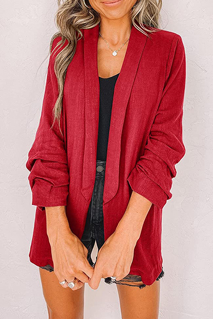 Elegant Solid Patchwork Pocket Turndown Collar Outerwear(12 Colors)