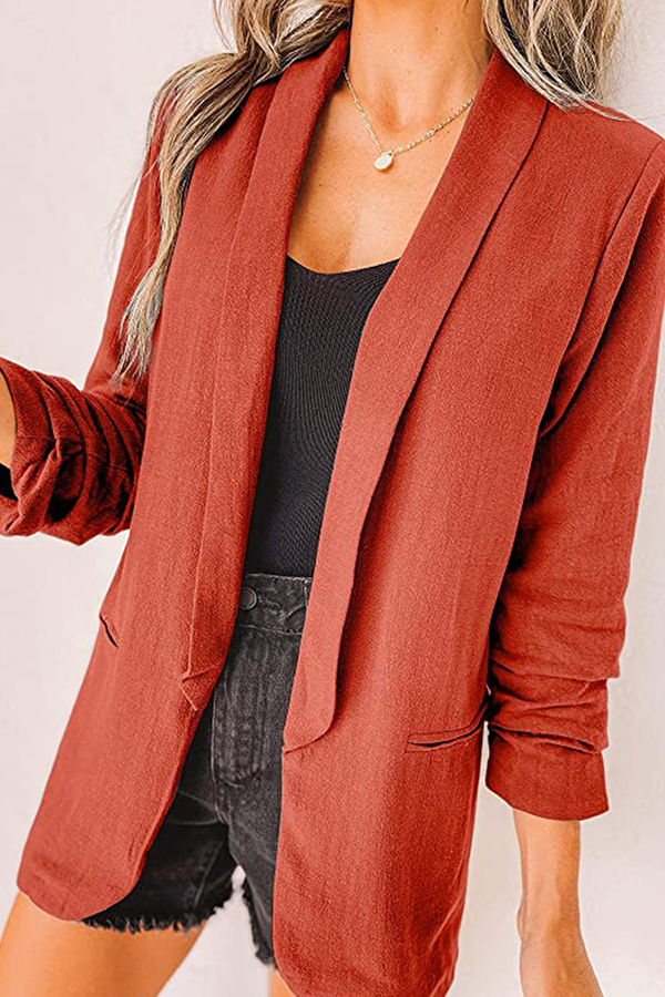 Elegant Solid Patchwork Pocket Turndown Collar Outerwear(12 Colors)
