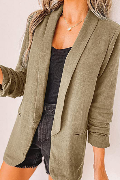 Elegant Solid Patchwork Pocket Turndown Collar Outerwear(12 Colors)